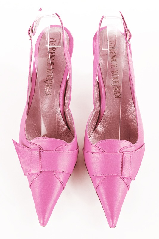 Hot pink women's slingback shoes. Pointed toe. Medium spool heels. Top view - Florence KOOIJMAN